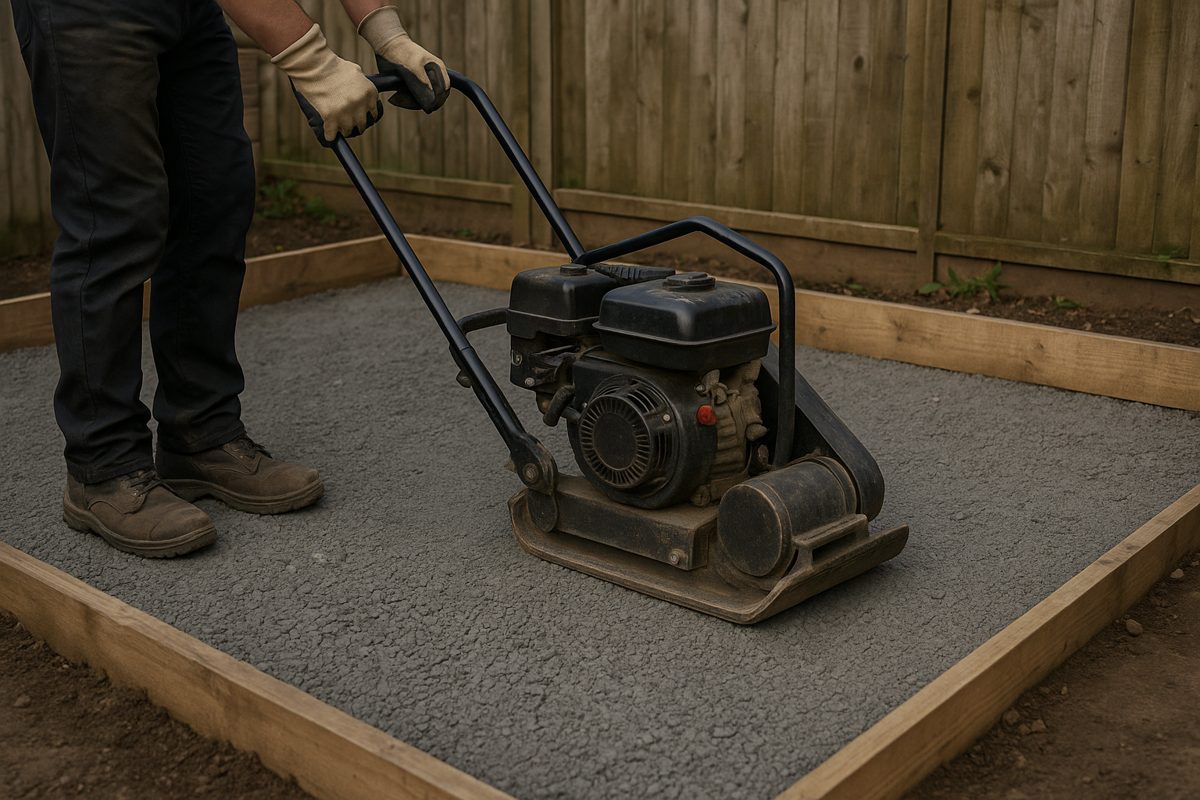 Plate compactor on the layer