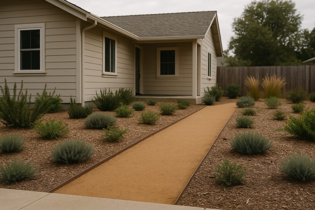A decomposed granite path with steel edges.