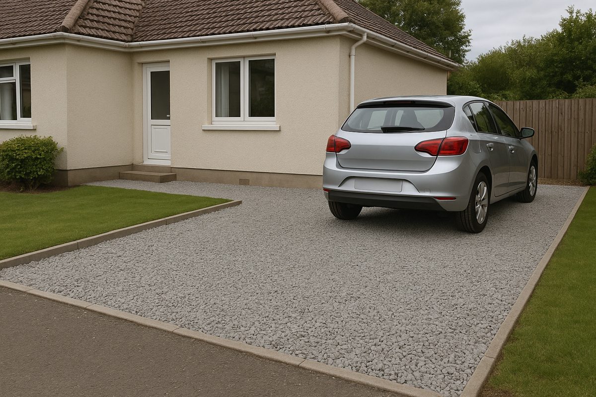 A loose gravel drive held in by a firm edge.