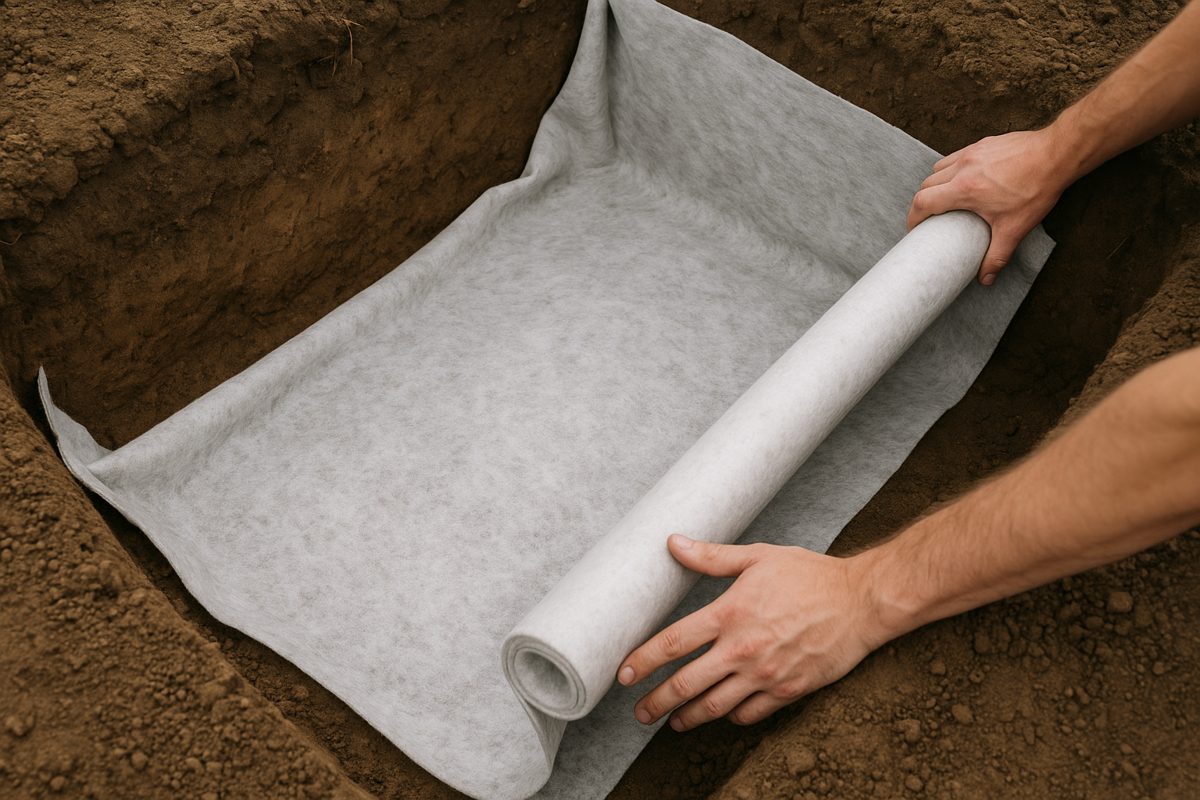 Geotextile rolled out