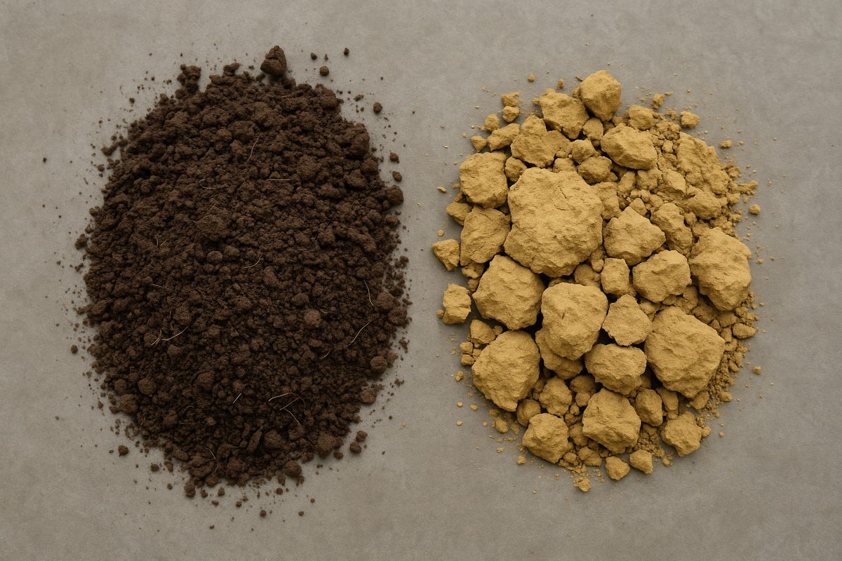 Separate heaps of topsoil and subsoil