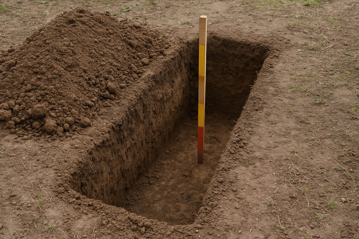 The trench with a depth rod